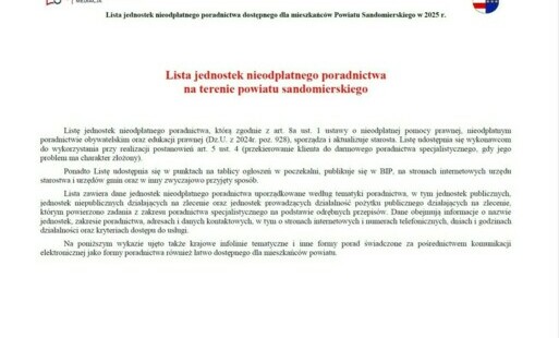 Zdjęcie do Lista jednostek nieodpłatnego poradnictwa dostępnego dla mieszkańc&oacute;w Powiatu Sandomierskiego w 2025 roku