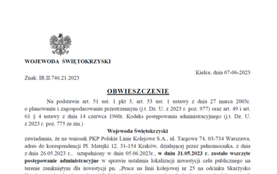 Zdjęcie do Obwieszczenie Wojewody Świętokrzyskiego z dnia 07.06.2023 roku