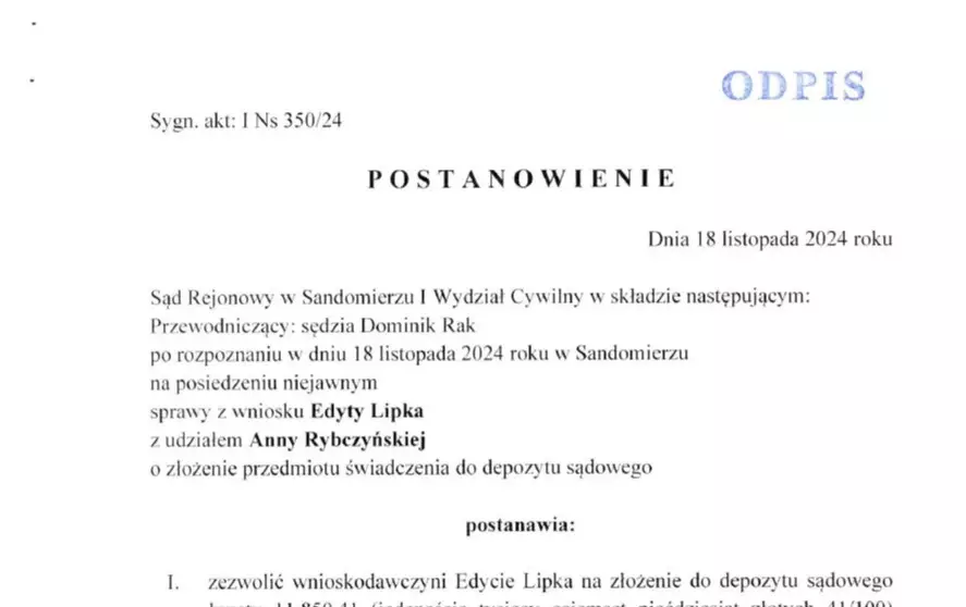 Postanowienie Sądu Rejonowego w Sandomierzu