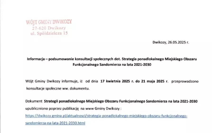 Podsumowanie konsultacji społecznych dotyczących Strategii ponadlokalnego Miejskiego Obszaru Funkcjonalnego Sandomierza na lata 2021-2030