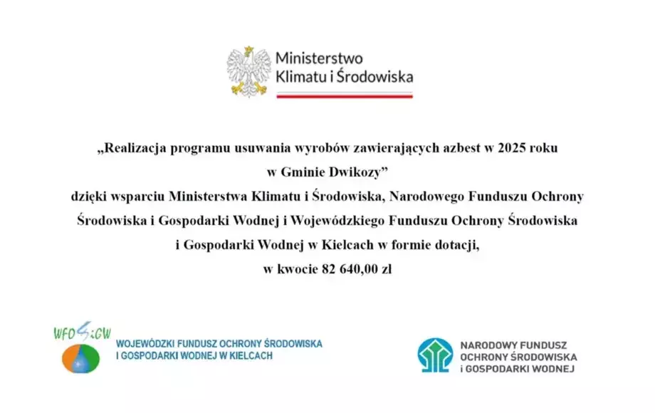 Gmina Dwikozy otrzymała dotację na usuwanie wyrobów zawierających azbest w 2025 roku