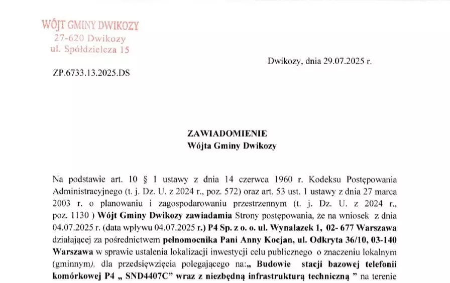 Zawiadomienie Wójta Gminy Dwikozy