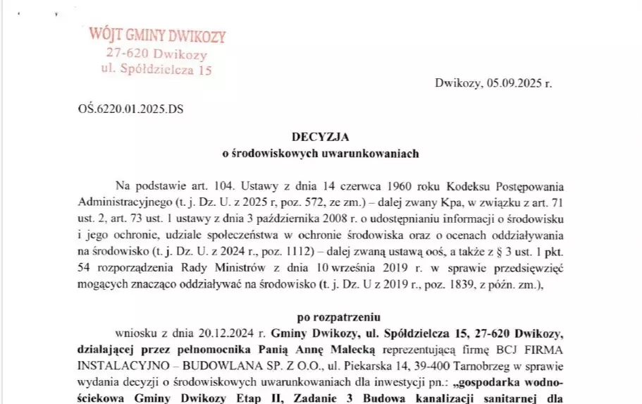 Decyzja o środowiskowych uwarunkowaniach