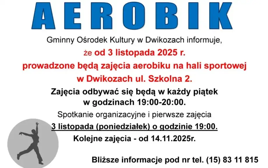 Zajęcia aerobiku od 3 listopada w Hali Sportowej w Dwikozach