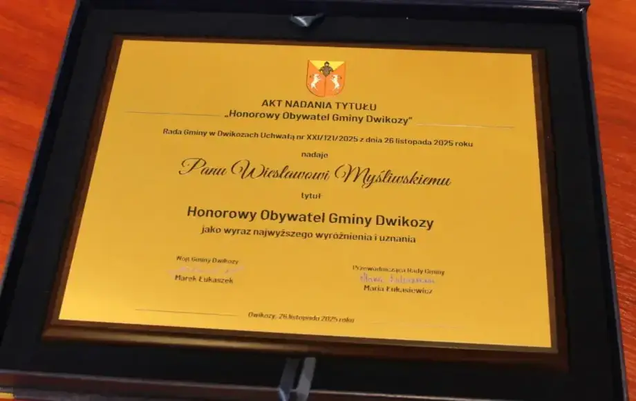 Wiesław Myśliwski - Honorowym Obywatelem Gminy Dwikozy