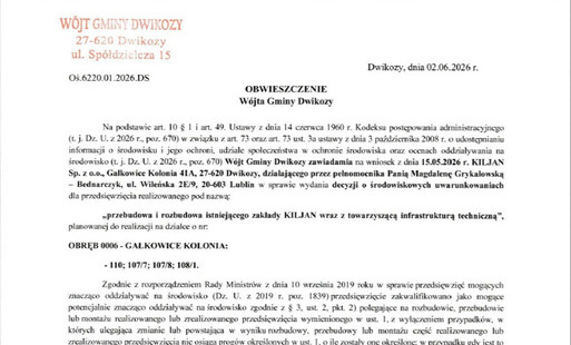 Zdjęcie do Obwieszczenie W&oacute;jta Gminy Dwikozy