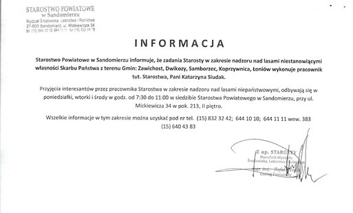 Zdjęcie do Informacja Starostwa Powiatowego w Sandomierzu