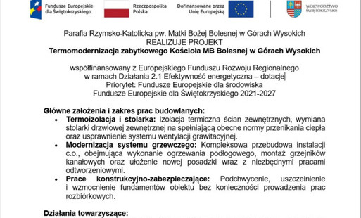 Zdjęcie do Parafia Rzymsko-Katolicka pw. Matki Bożej Bolesnej w G&oacute;rach Wysokich realizuje projekt "Termomodernizacja zabytkowego Kościoła MB Bolesnej w G&oacute;rach Wysokich"