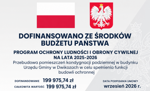 Zdjęcie do Gmina Dwikozy realizuje zadanie pn.&bdquo; Przebudowa pomieszczeń kondygnacji podziemnej w budynku Urzędu Gminy w Dwikozach w celu spełnienia funkcji budowli ochronnej &rdquo; 